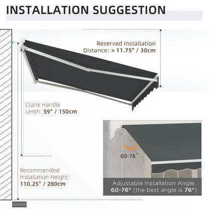 10' x 8' Retractable Electric Awning, Manual Crank, Aluminum Frame, Grey Deck Awnings at Gallery Canada