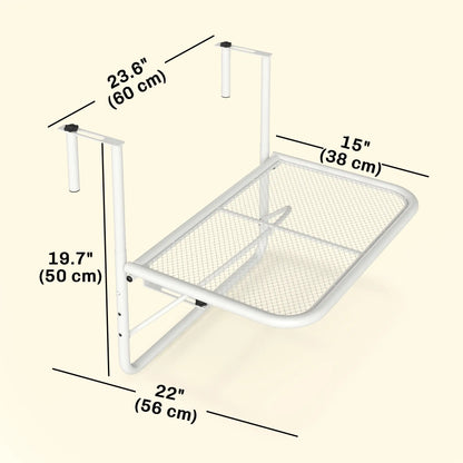 Adjustable Balcony Hanging Railing Table, Metal Wall Desk, White