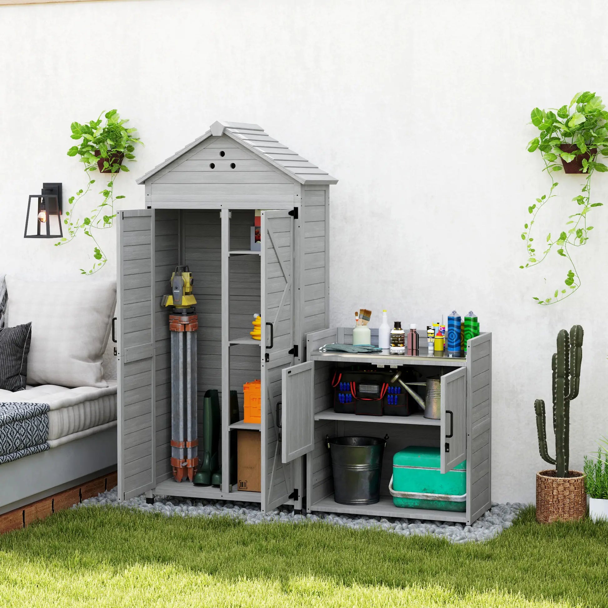 Outdoor Storage Cabinet, Wood Garden Shed with Shelves, 2-in-1 Sheds at Gallery Canada
