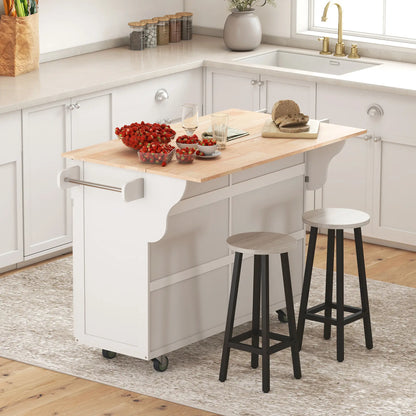 Kitchen Island with Storage, Drop Leaf, Rubber Wood Top, Adjustable Shelves, White Kitchen Islands & Kitchen Carts at Gallery Canada