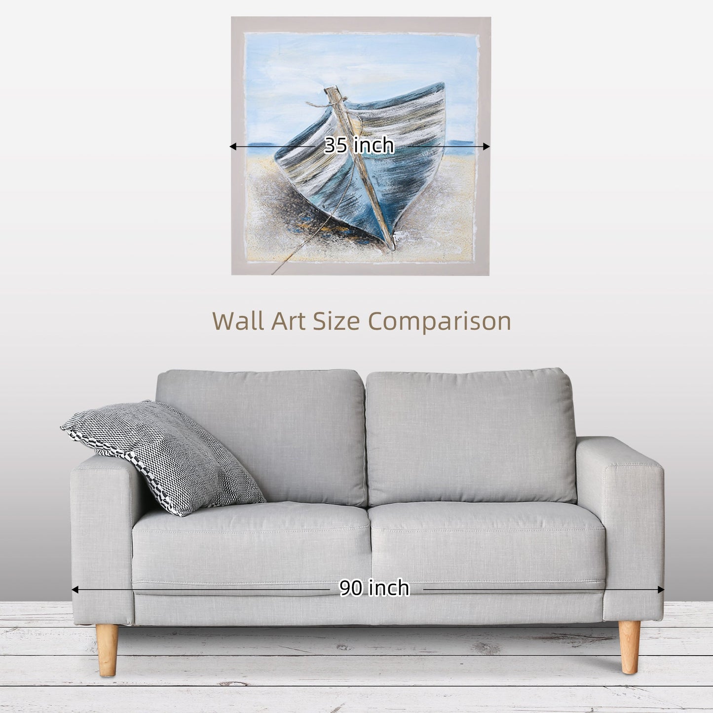 Boat Wall Art Hand-Painted Canvas Painting Beach Artwork Modern Framed Prints for Living Room Bedroom Decor Blue, 35.5" x 35.5" at Gallery Canada