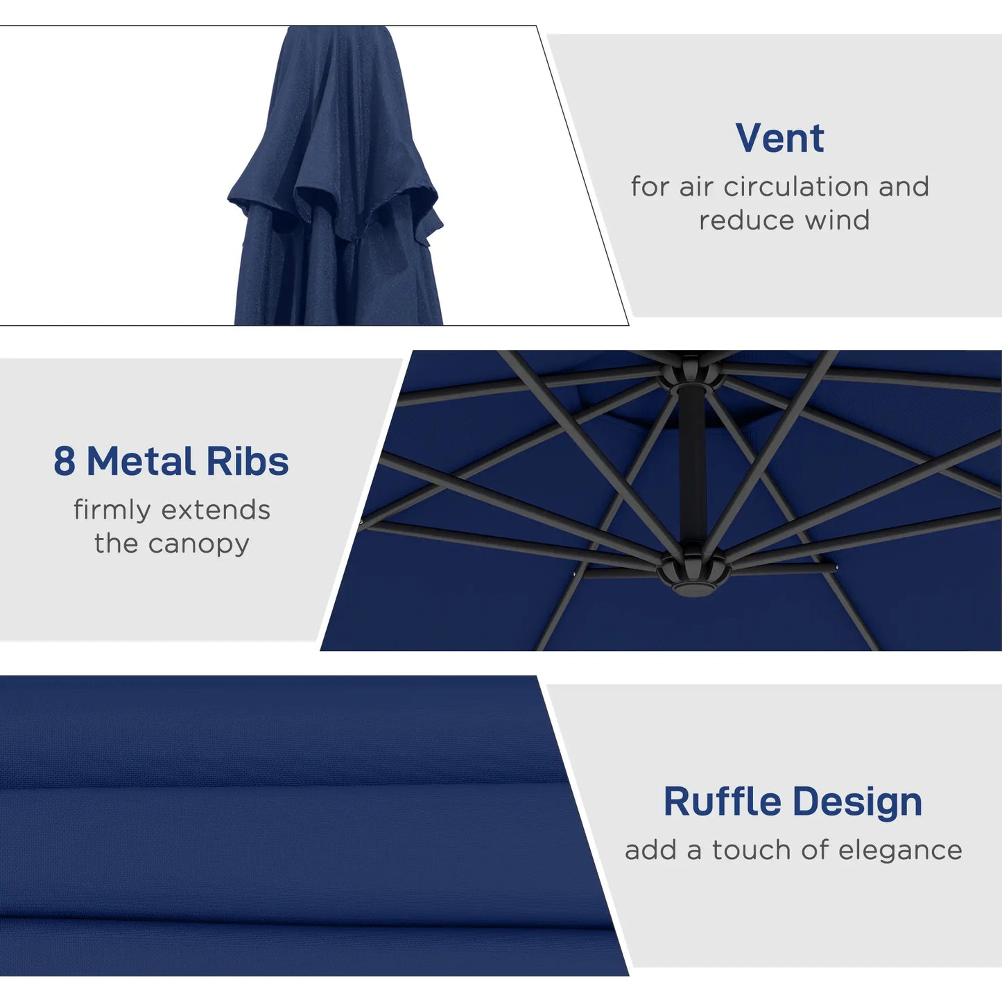 10' Deluxe Patio Umbrella, Banana Hanging Offset Sunshade, Navy Blue Offset Cantilever Umbrellas at Gallery Canada