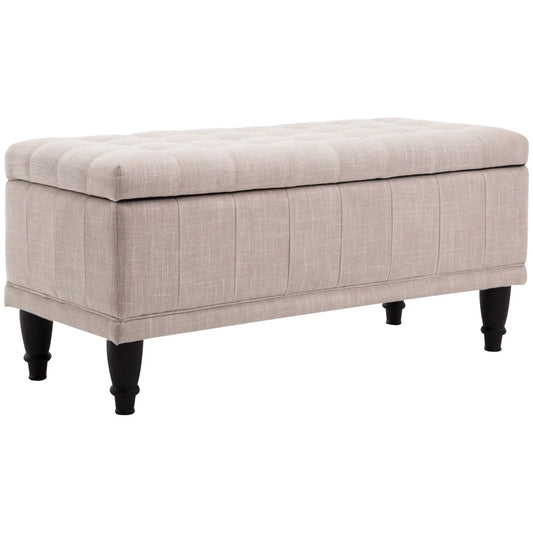 Beige Linen Storage Ottoman Bench, 42"x17"x19", Beige