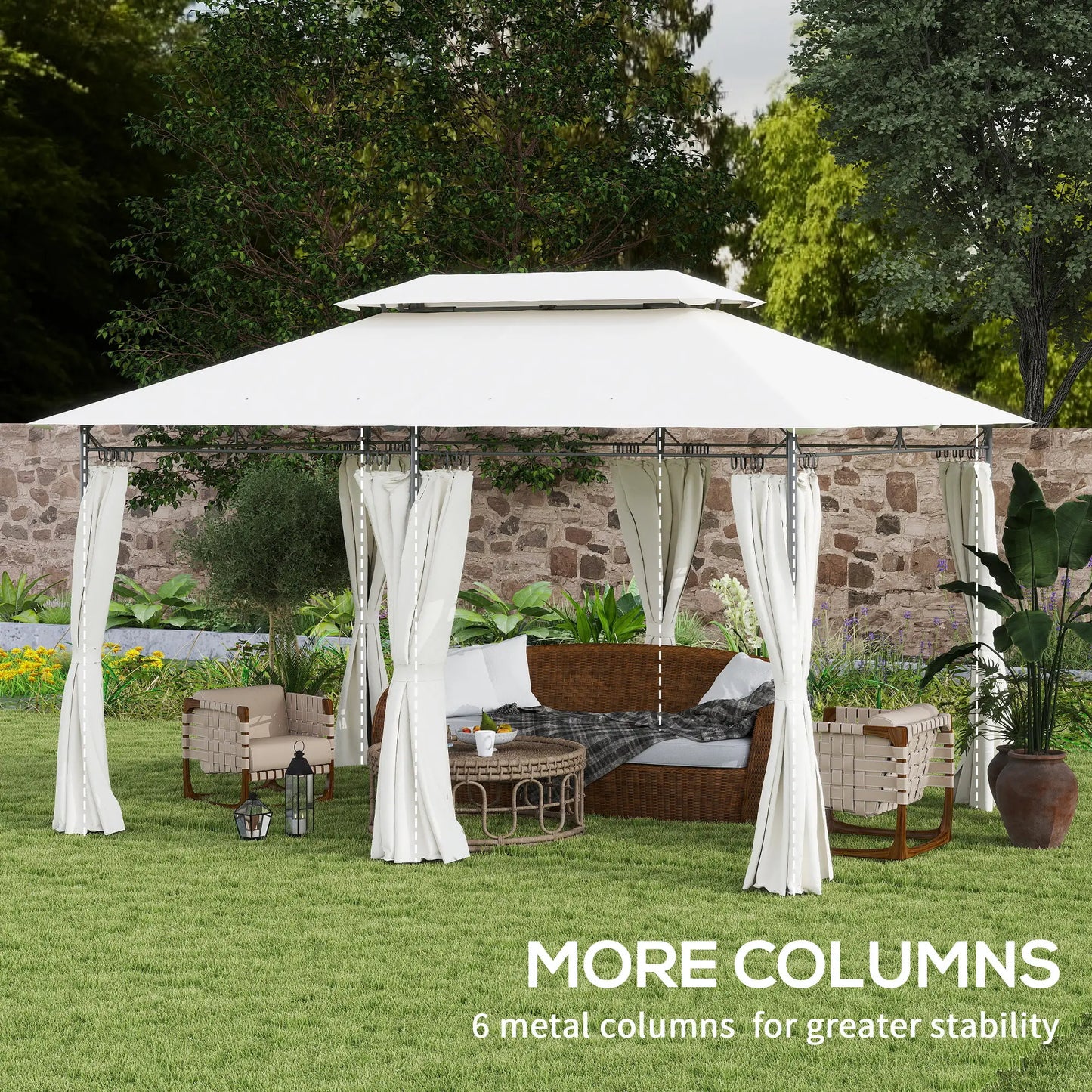 10' x 13' Double Roof Patio Gazebo, Outdoor with Curtains, Cream White Gazebos at Gallery Canada