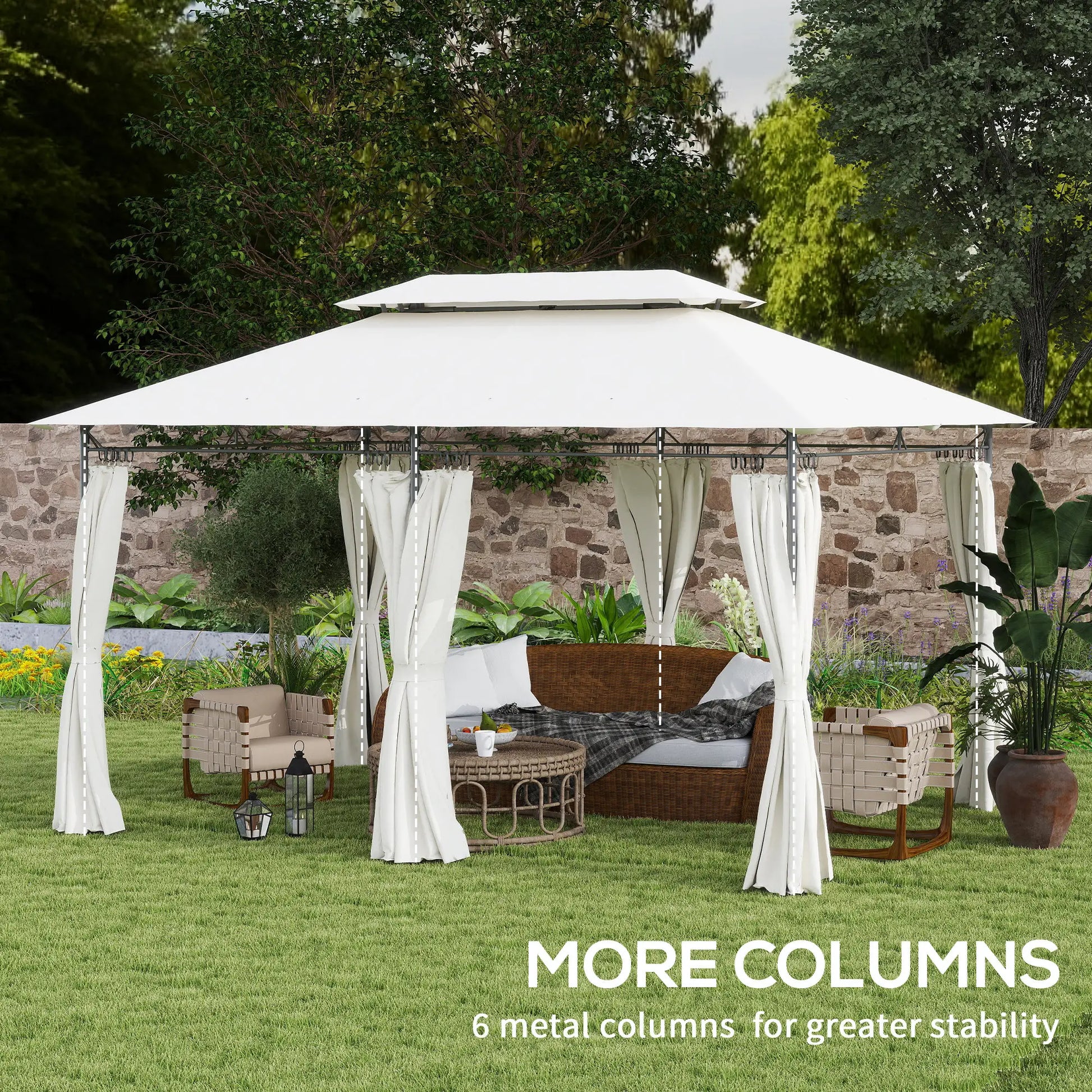 10' x 13' Double Roof Patio Gazebo, Outdoor with Curtains, Cream White Gazebos at Gallery Canada