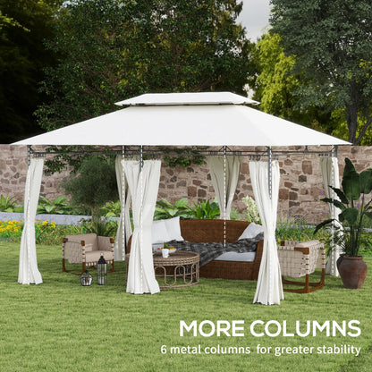 10' x 13' Double Roof Patio Gazebo, Outdoor with Curtains, Cream White Gazebos at Gallery Canada