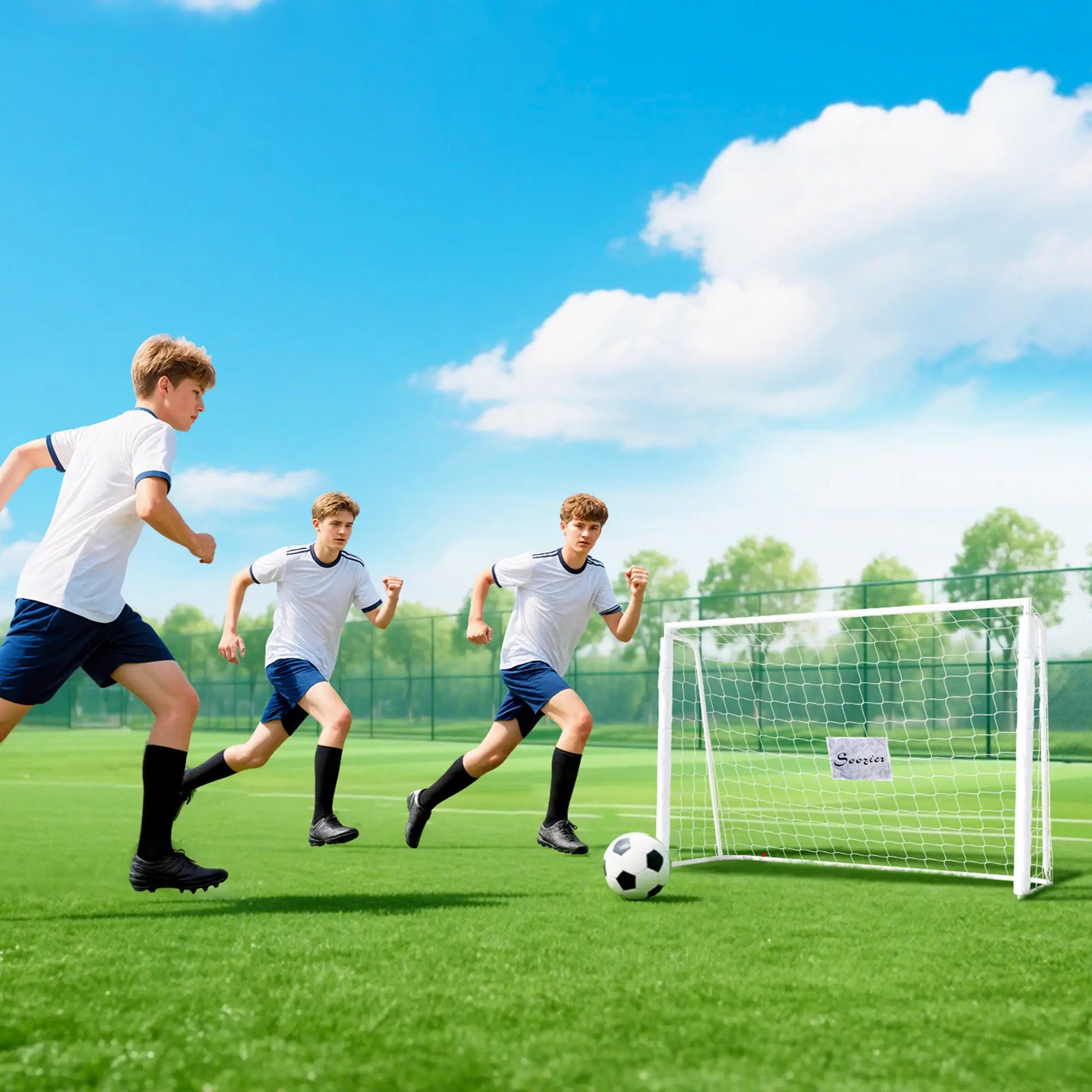 6ft x 4ft Soccer Goal Net, Metal Frame, PE Mesh, Ground Stakes, White Football at Gallery Canada