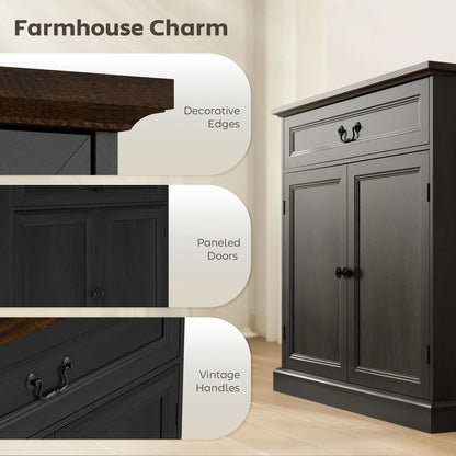 32" Buffet Cabinet, Black Wood Grain, Farmhouse Sideboard, Black Bar Cabinets at Gallery Canada