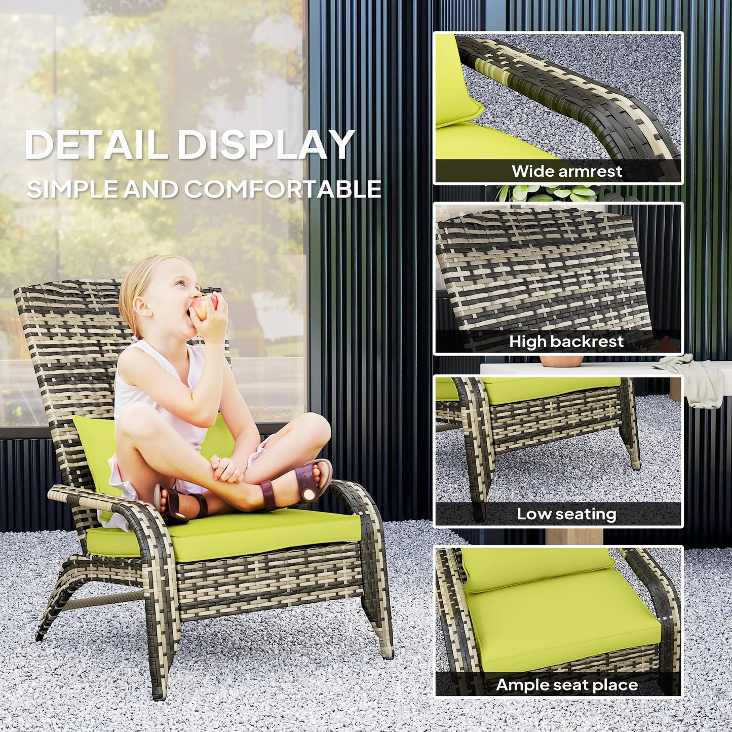 Patio Wicker Adirondack Chair, Outdoor PE Rattan, w/ Cushions, Green Patio Chairs at Gallery Canada