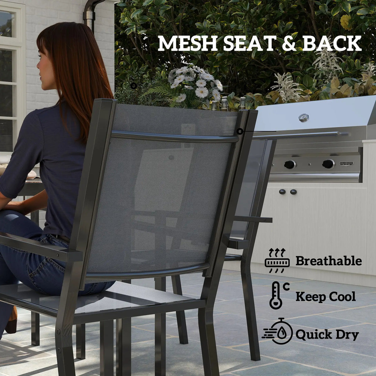 7-Piece Outdoor Dining Set, 6 Stackable Chairs, Rectangle Table, WPC Top