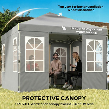 9.6 x 9.6 ft Pop Up Canopy Tent, 4 Sidewalls, UPF 50+, Light Grey