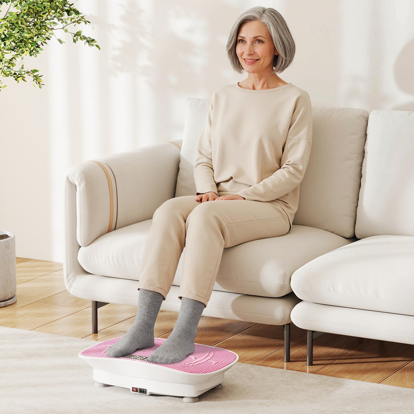 Vibration Plate Exercise Machine, 10 Speed Intensities, White Pink Vibration Exercise Machines at Gallery Canada