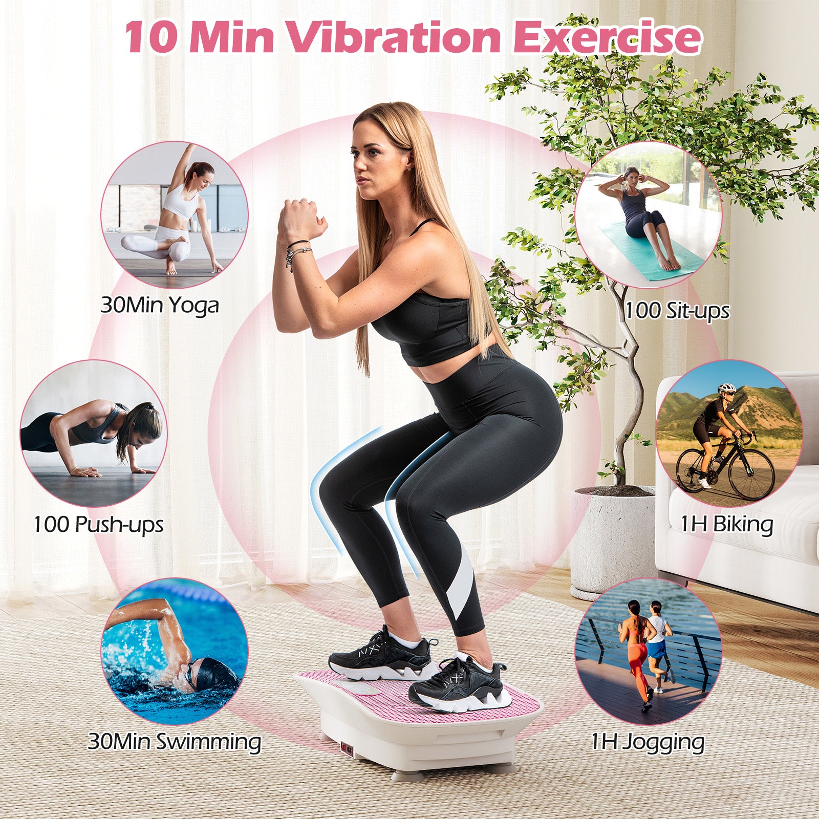 Vibration Plate Exercise Machine, 10 Speed Intensities, White Pink Vibration Exercise Machines at Gallery Canada
