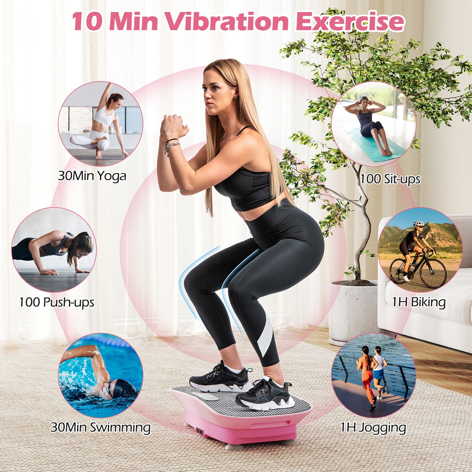 Vibration Plate Exercise Machine, 10 Speed Intensities, Pink Vibration Exercise Machines at Gallery Canada