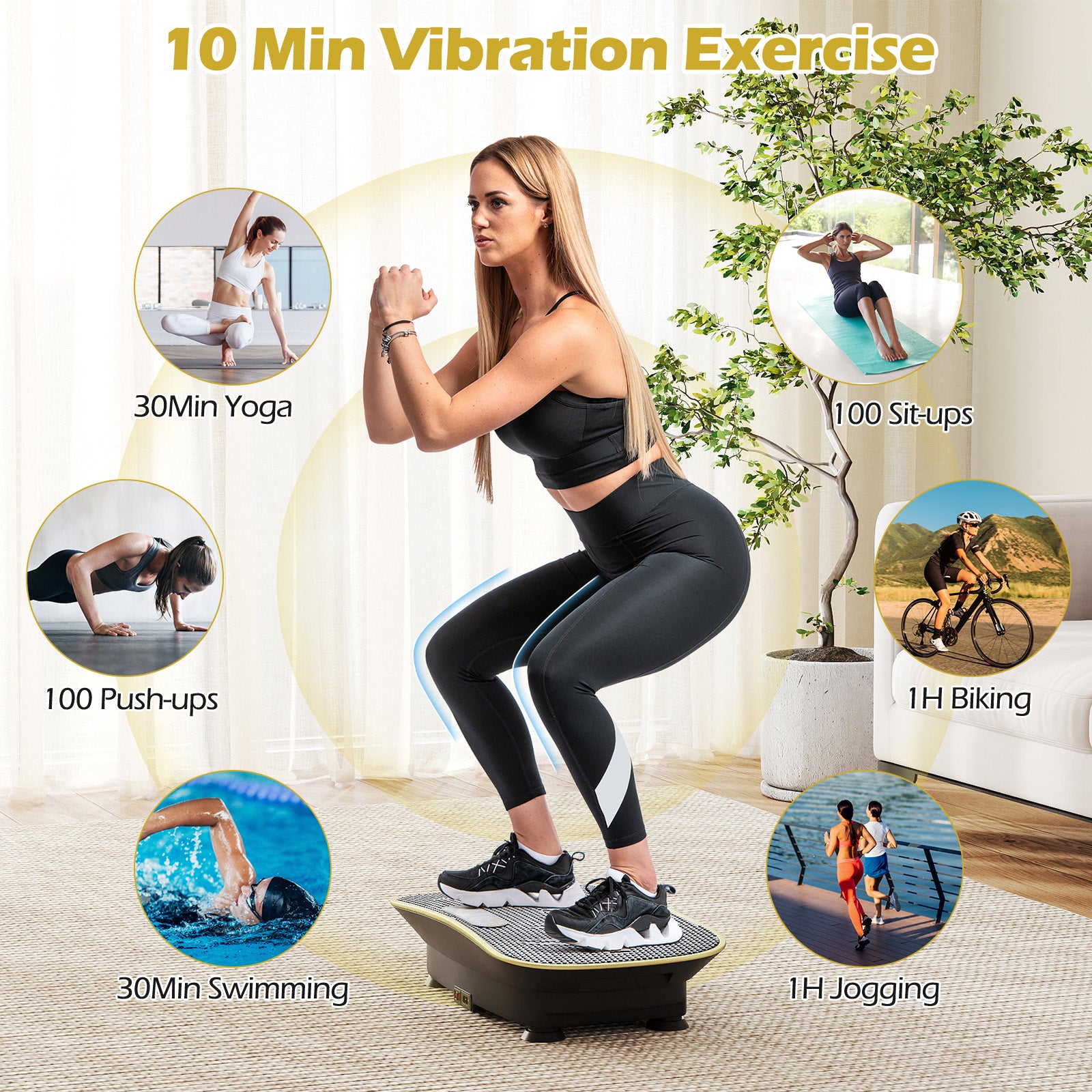 Vibration Plate Exercise Machine, 10 Speed Intensities, Black Vibration Exercise Machines at Gallery Canada