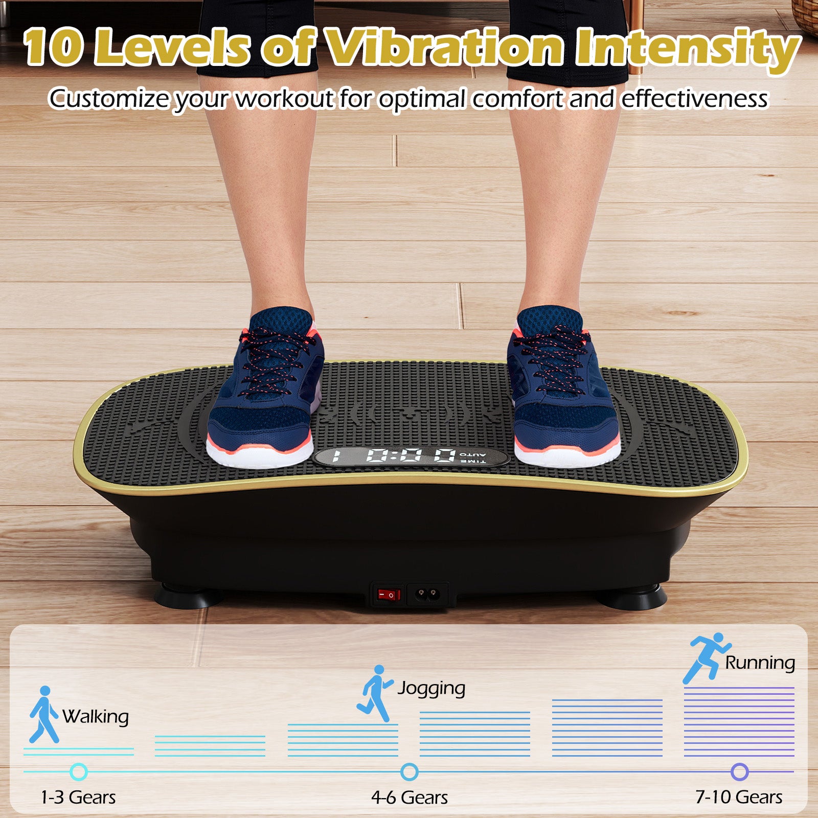 Vibration Plate Exercise Machine, 10 Speed Intensities, Black Vibration Exercise Machines at Gallery Canada