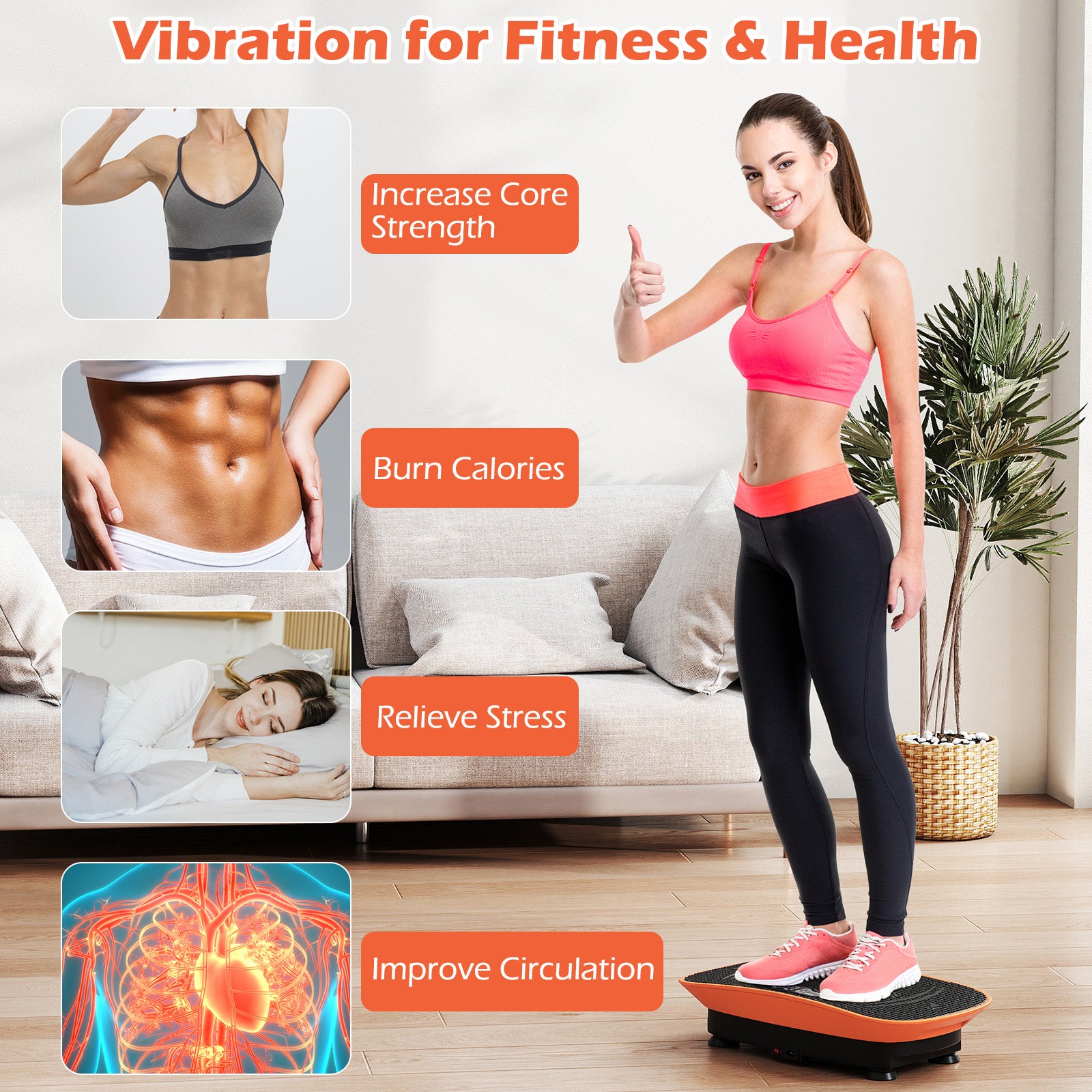 Vibration Plate Exercise Machine, 10 Speed Intensities, Orange Vibration Exercise Machines at Gallery Canada