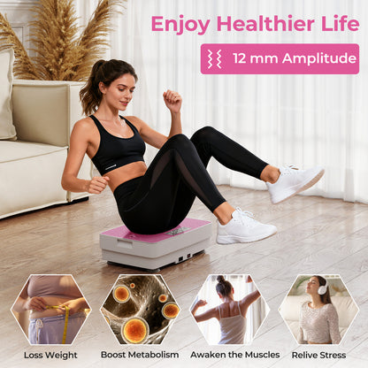 Vibration Plate Exercise Machine with Gravity Sensor and Remote Control for Home Gym, Pink