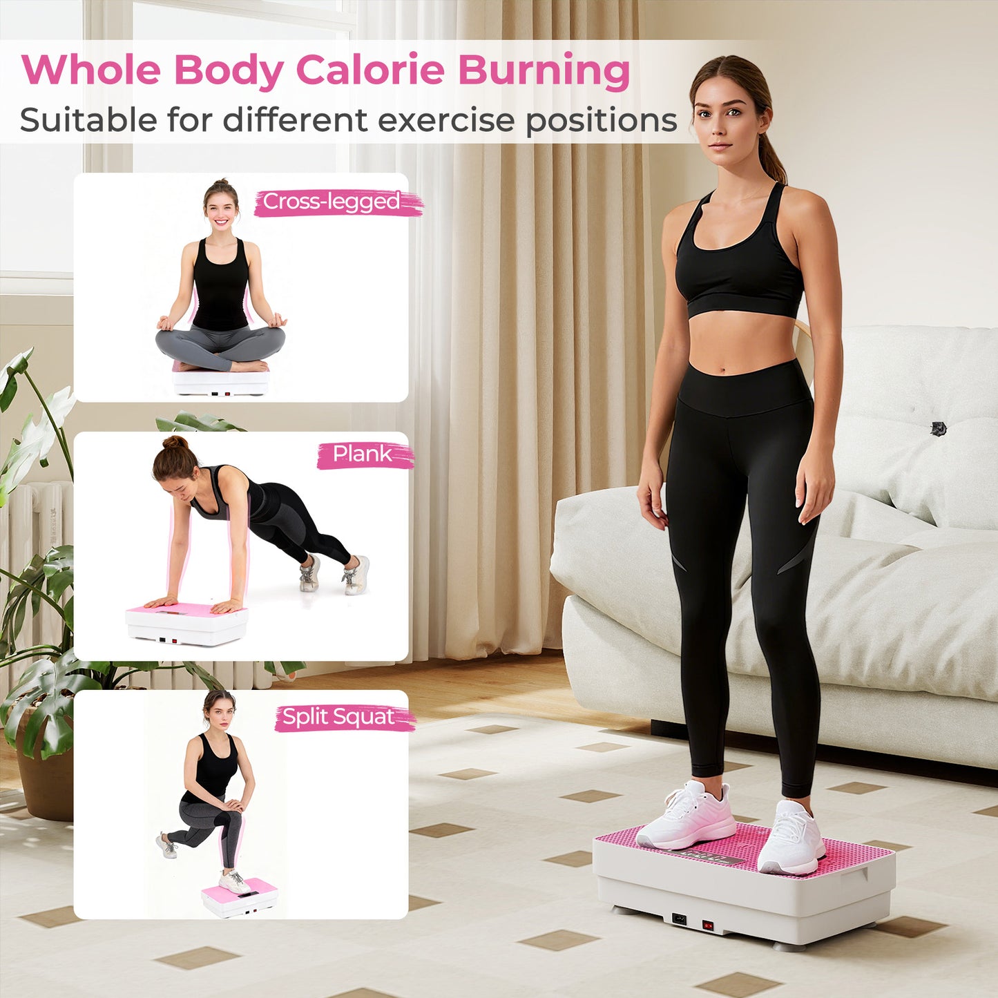 Vibration Plate Exercise Machine with Gravity Sensor and Remote Control for Home Gym, Pink