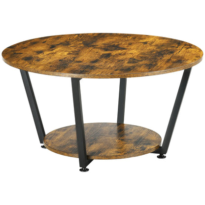 2-Tier Round Coffee Table, Storage Shelf, Steel Frame, Rustic Brown, Brown Coffee Tables at Gallery Canada