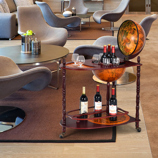 Vintage Globe Rolling Wine Bar Cart with Extra Shelf, Brown Wine Racks Brown at Gallery Canada