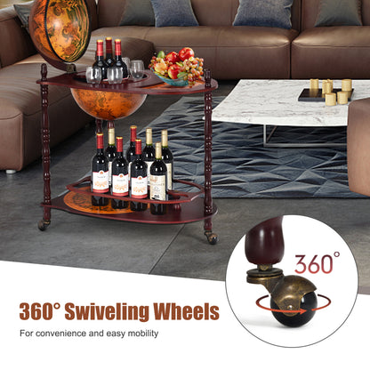 Vintage Globe Rolling Wine Bar Cart with Extra Shelf, Brown Wine Racks at Gallery Canada