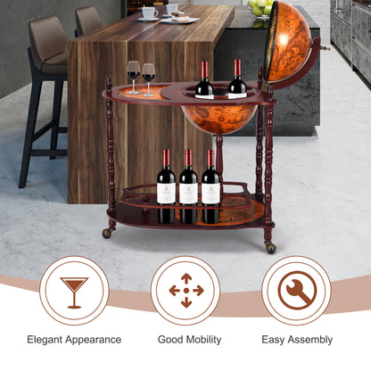 Vintage Globe Rolling Wine Bar Cart with Extra Shelf, Brown Wine Racks at Gallery Canada