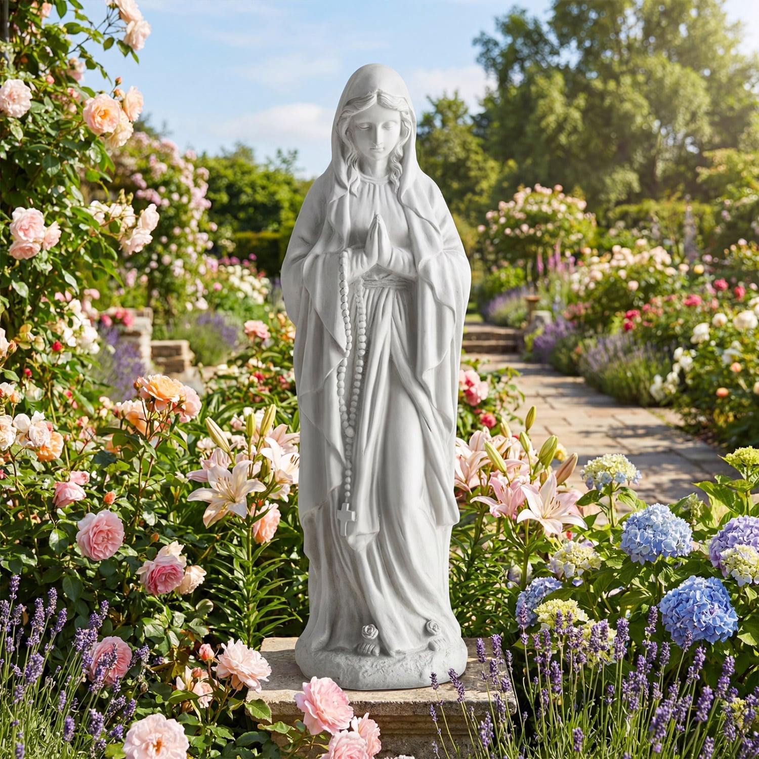 Virgin Mary Statue, 29.5 Inch Tall, Outdoor Religious Sculpture, Gray Outdoor Decor at Gallery Canada