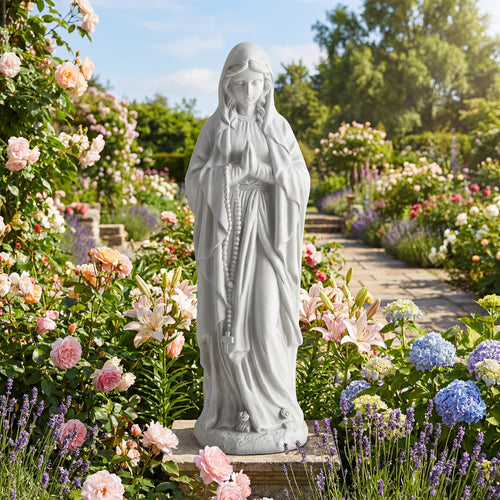 Virgin Mary Statue, 29.5 Inch Tall, Outdoor Religious Sculpture, Gray
