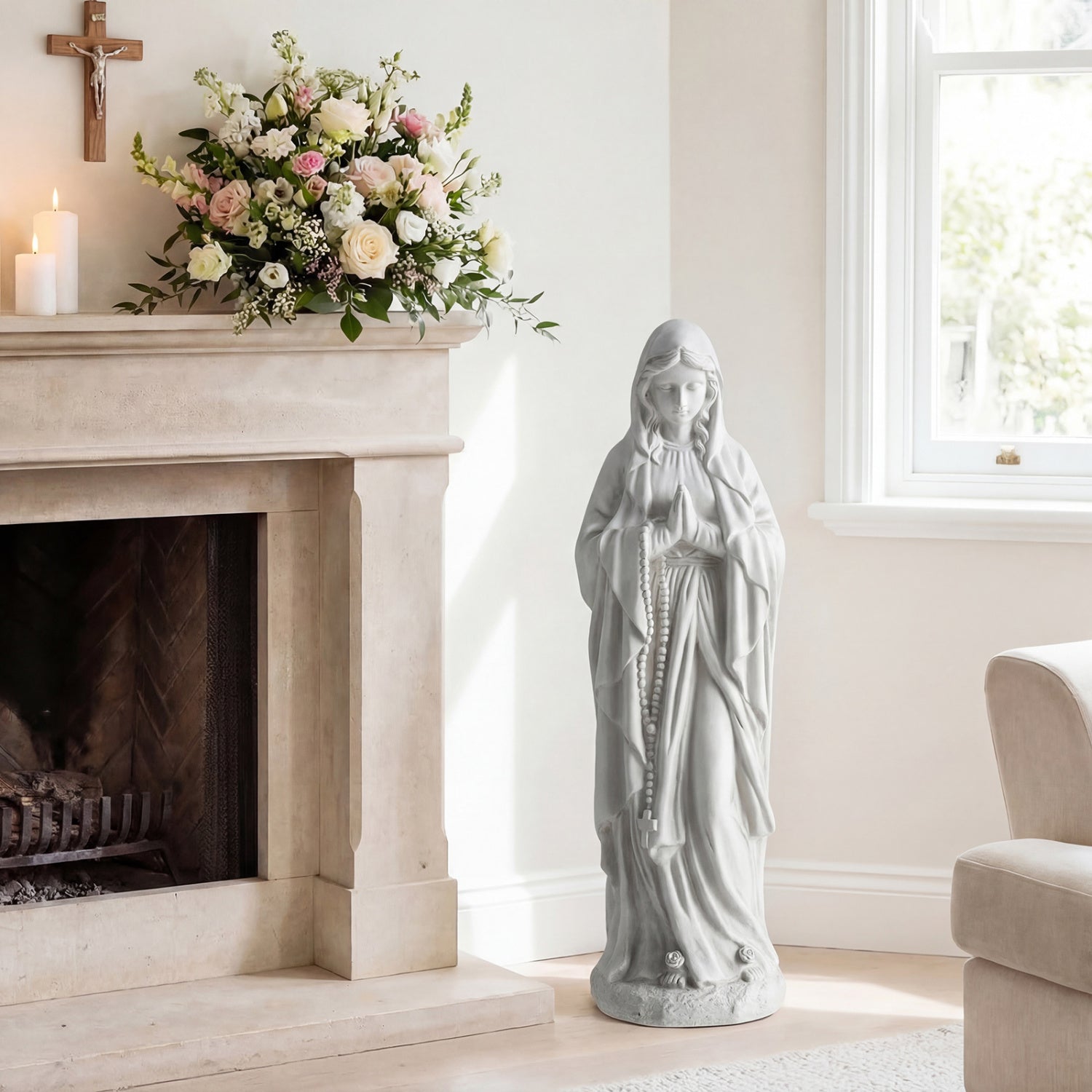 Virgin Mary Statue, 29.5 Inch Tall, Outdoor Religious Sculpture, Gray Outdoor Decor at Gallery Canada