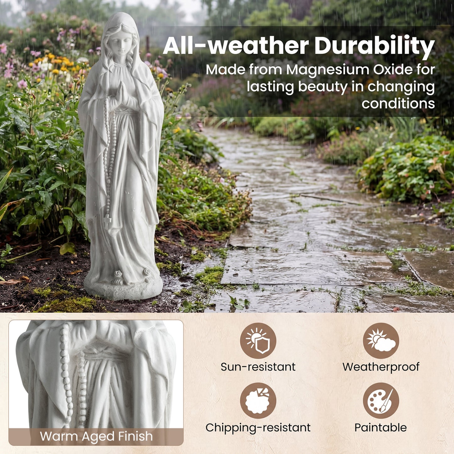 Virgin Mary Statue, 29.5 Inch Tall, Outdoor Religious Sculpture, Gray Outdoor Decor at Gallery Canada
