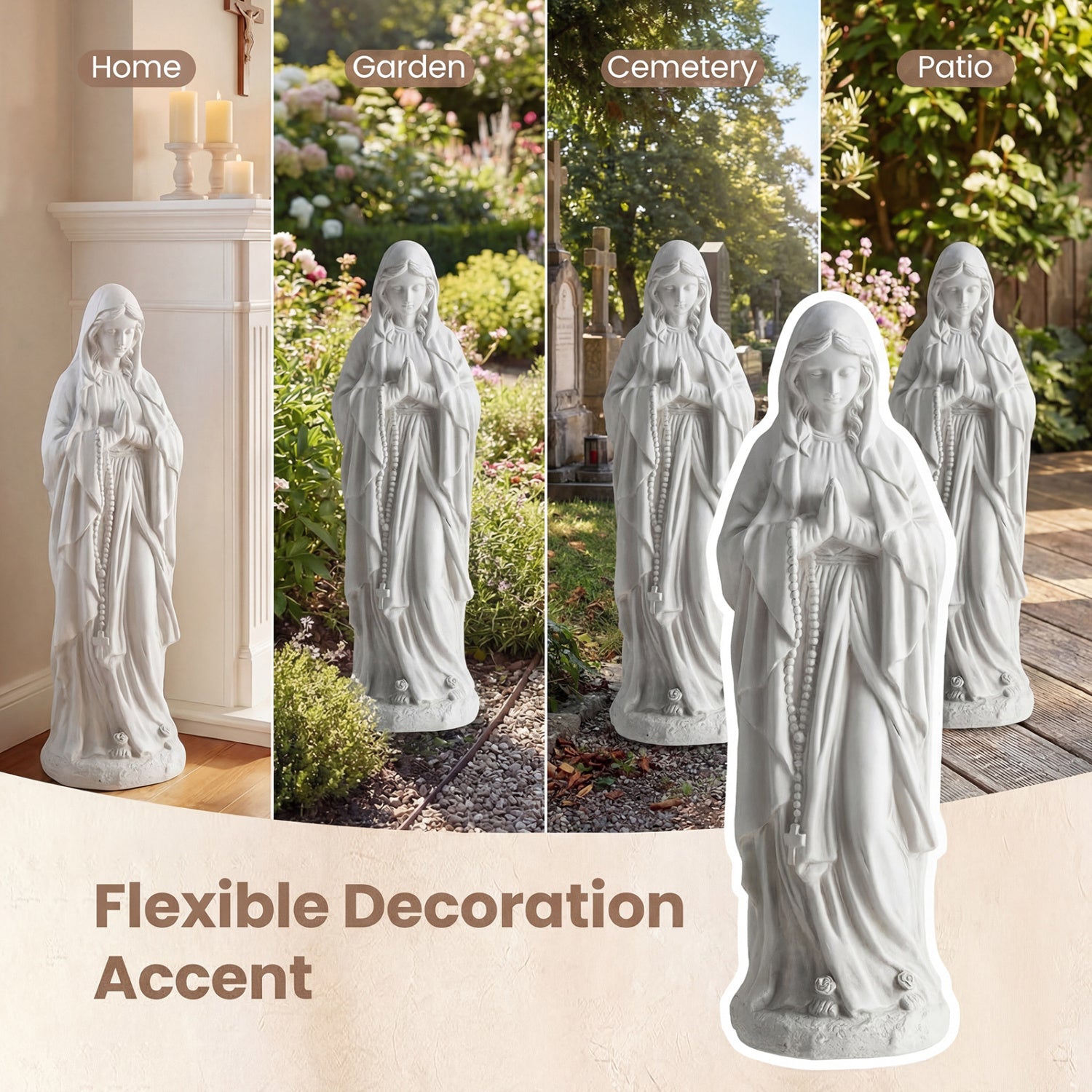 Virgin Mary Statue, 29.5 Inch Tall, Outdoor Religious Sculpture, Gray Outdoor Decor at Gallery Canada