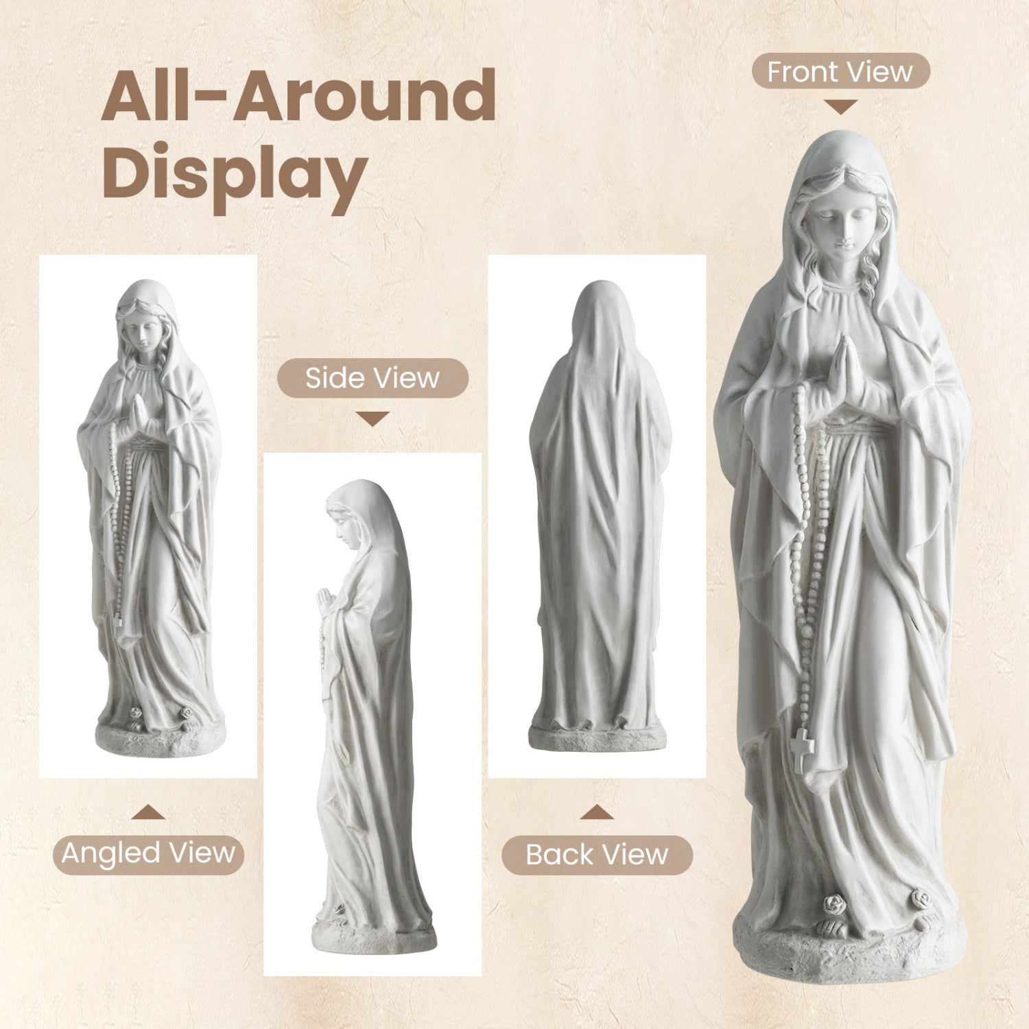 Virgin Mary Statue, 29.5 Inch Tall, Outdoor Religious Sculpture, Gray Outdoor Decor at Gallery Canada