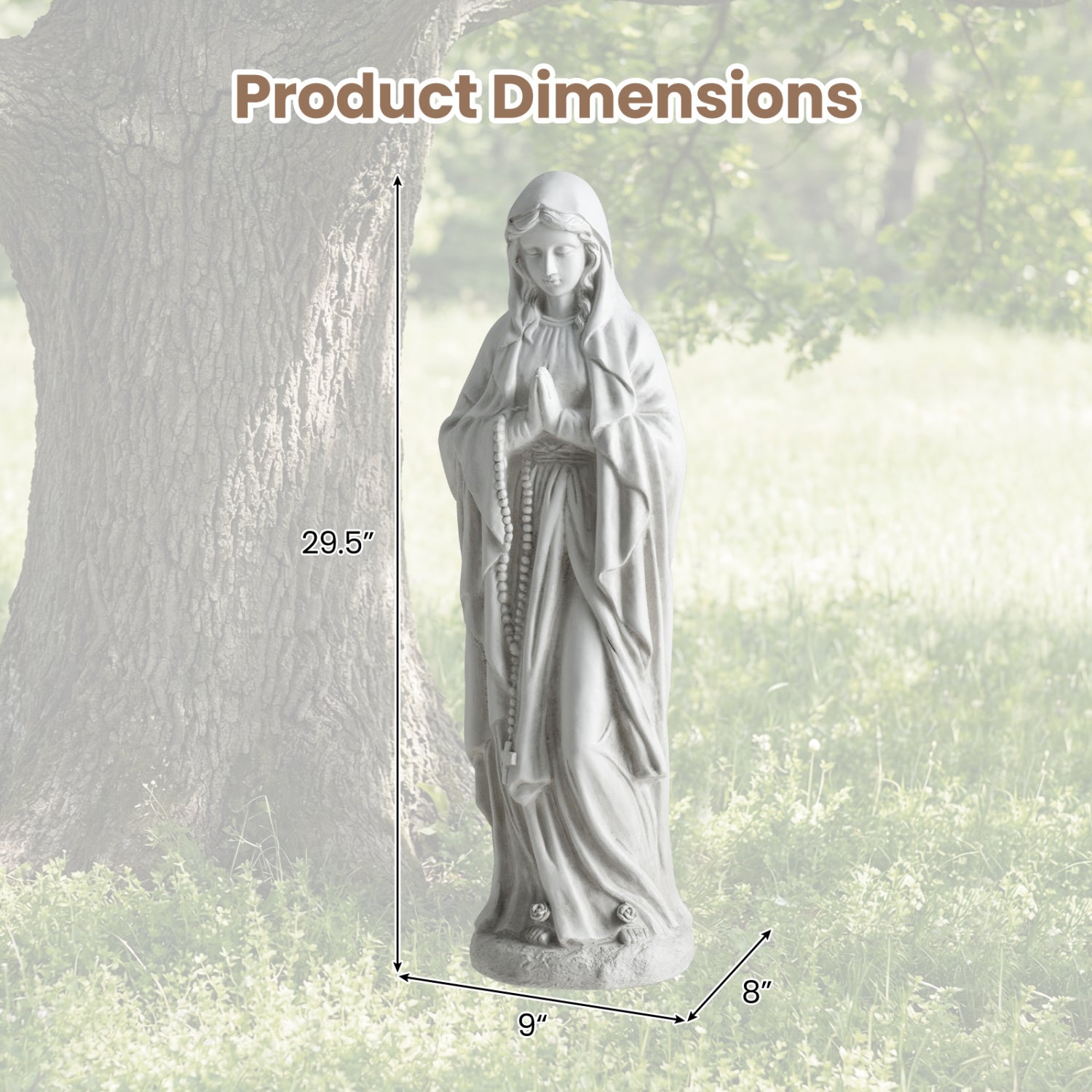 Virgin Mary Statue, 29.5 Inch Tall, Outdoor Religious Sculpture, Gray Outdoor Decor at Gallery Canada