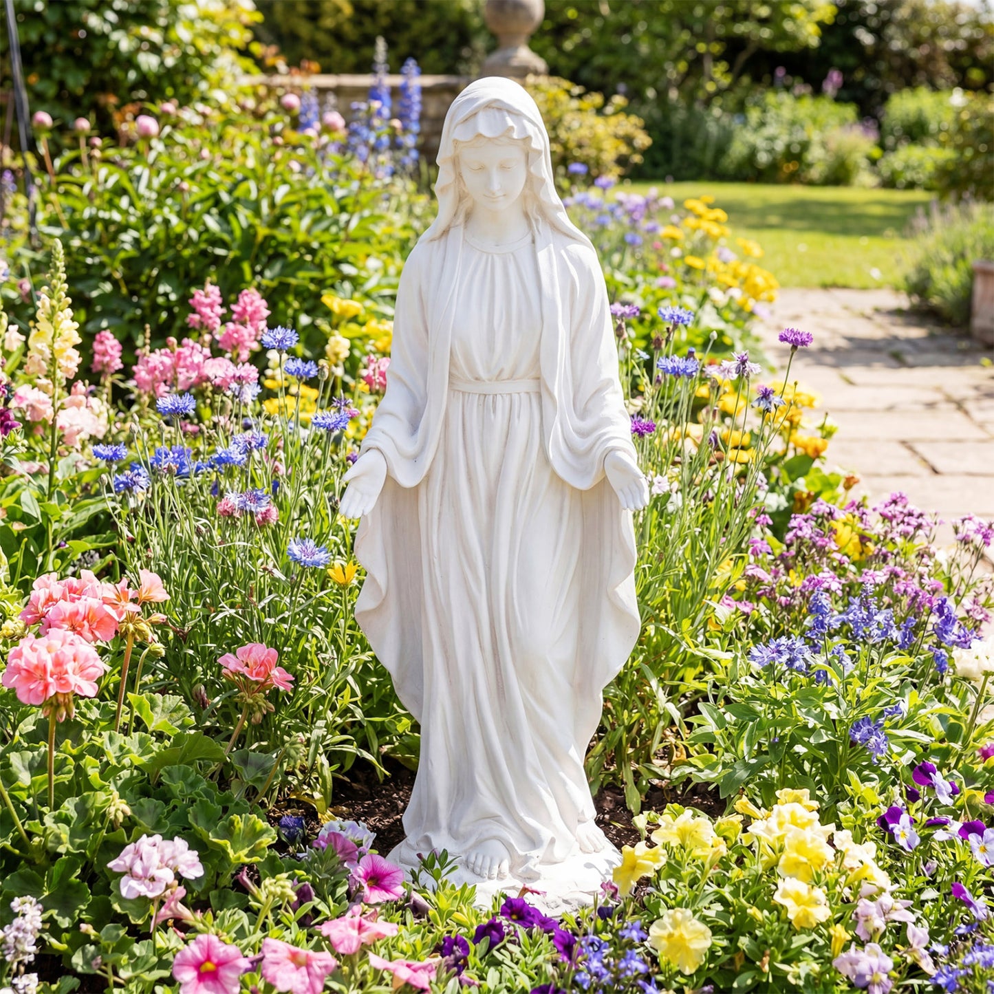 Virgin Mary Statue, 29.5 Inch, Outdoor Religious Sculpture, Aged Finish, White Outdoor Decor at Gallery Canada