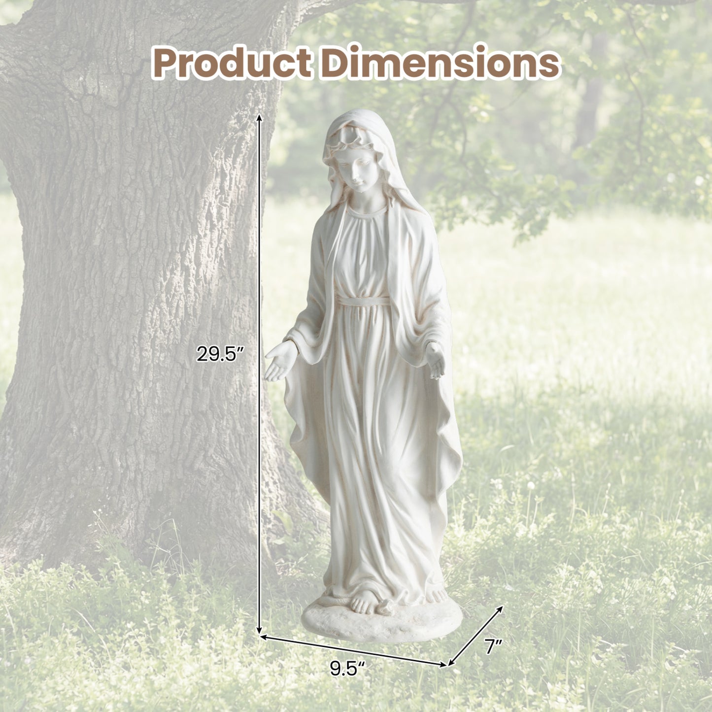 Virgin Mary Statue, 29.5 Inch, Outdoor Religious Sculpture, Aged Finish, White Outdoor Decor at Gallery Canada
