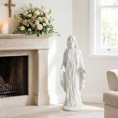 Virgin Mary Statue, 29.5 Inch, Outdoor Religious Sculpture, Aged Finish, White Outdoor Decor at Gallery Canada