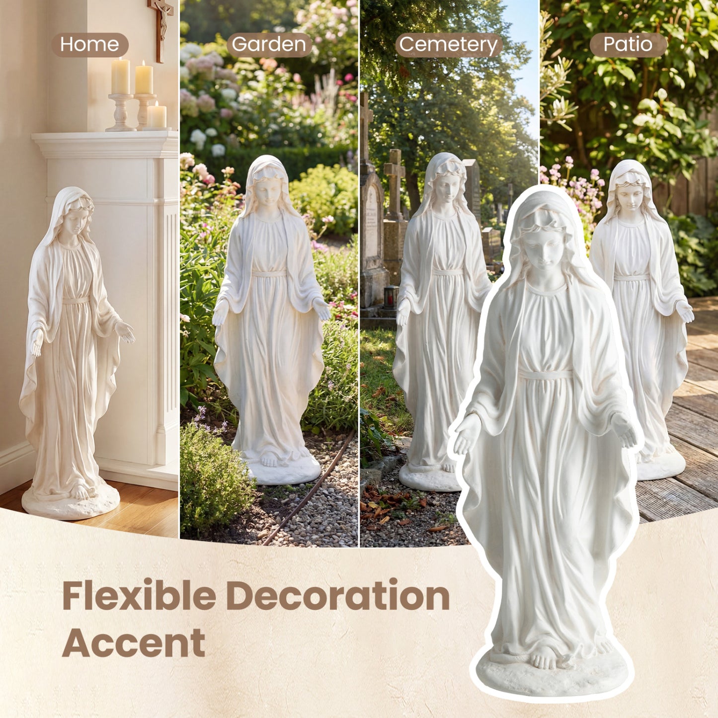 Virgin Mary Statue, 29.5 Inch, Outdoor Religious Sculpture, Aged Finish, White Outdoor Decor at Gallery Canada