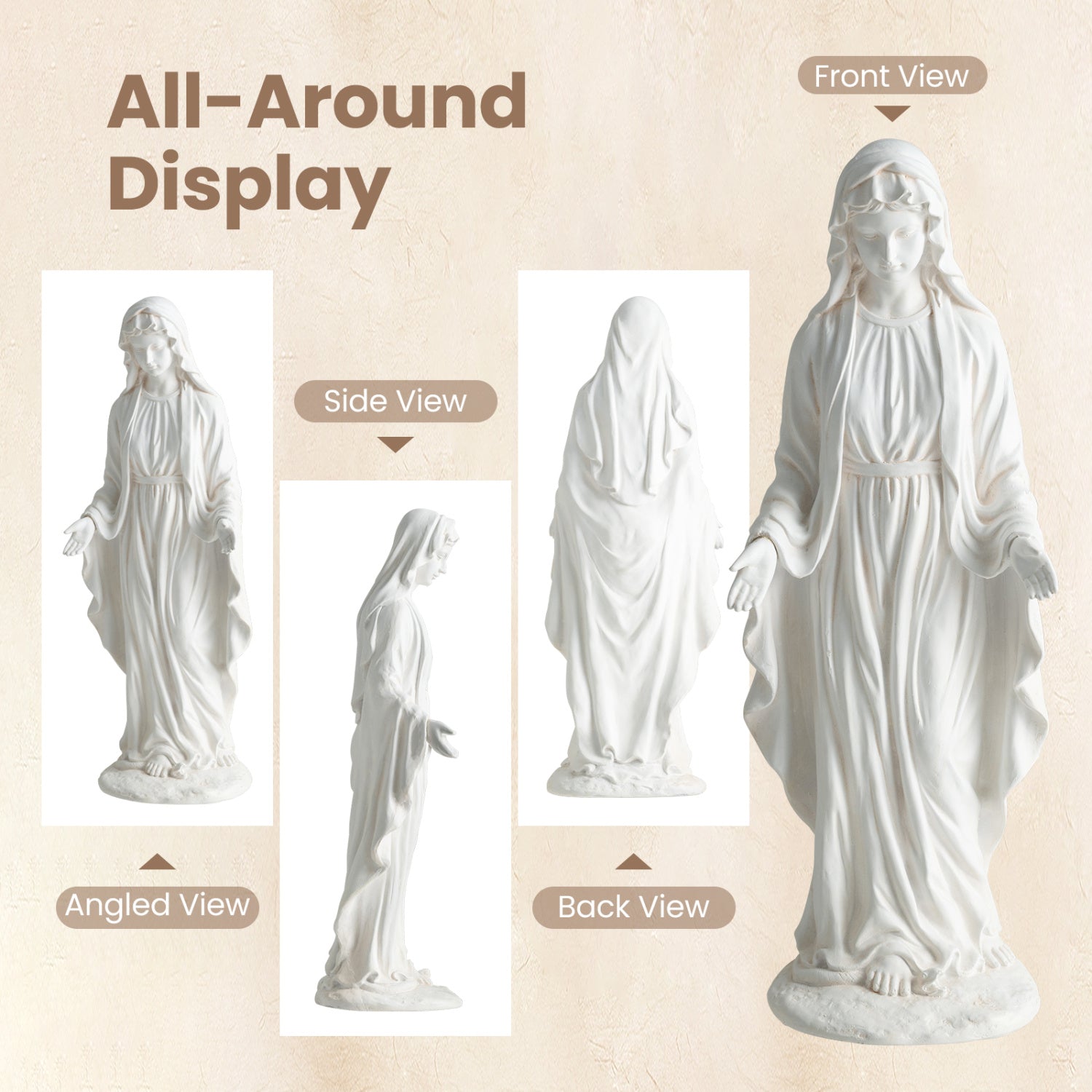 Virgin Mary Statue, 29.5 Inch, Outdoor Religious Sculpture, Aged Finish, White Outdoor Decor at Gallery Canada