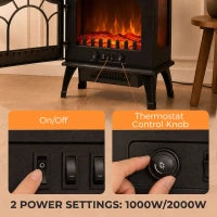 Cheminée électrique 1000W/2000W chauffage sur pied avec thermostat, effet flamme 3D, noir
