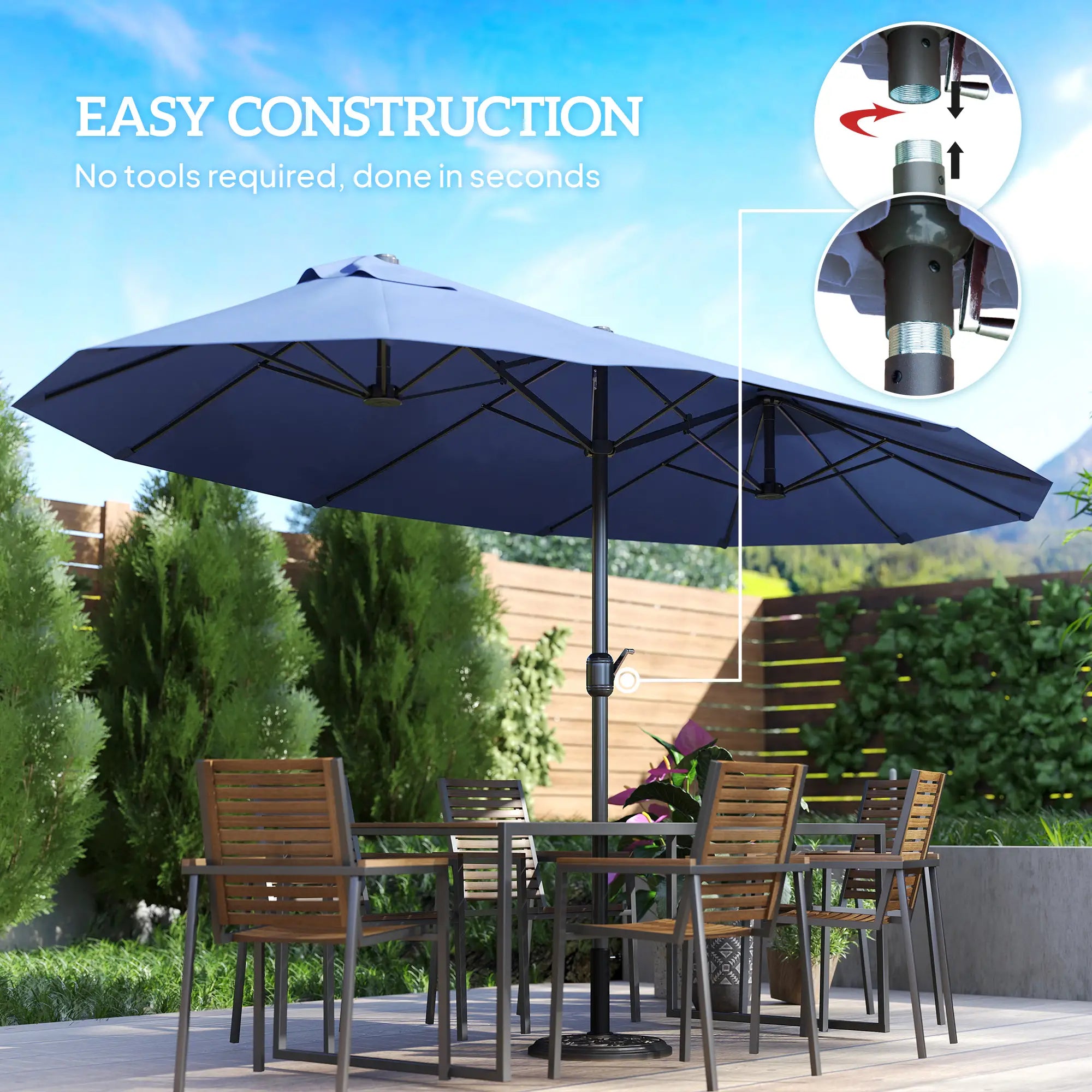 15ft Double-Sided Patio Umbrella, Twin Canopy, Crank, Blue Sun Umbrellas at Gallery Canada