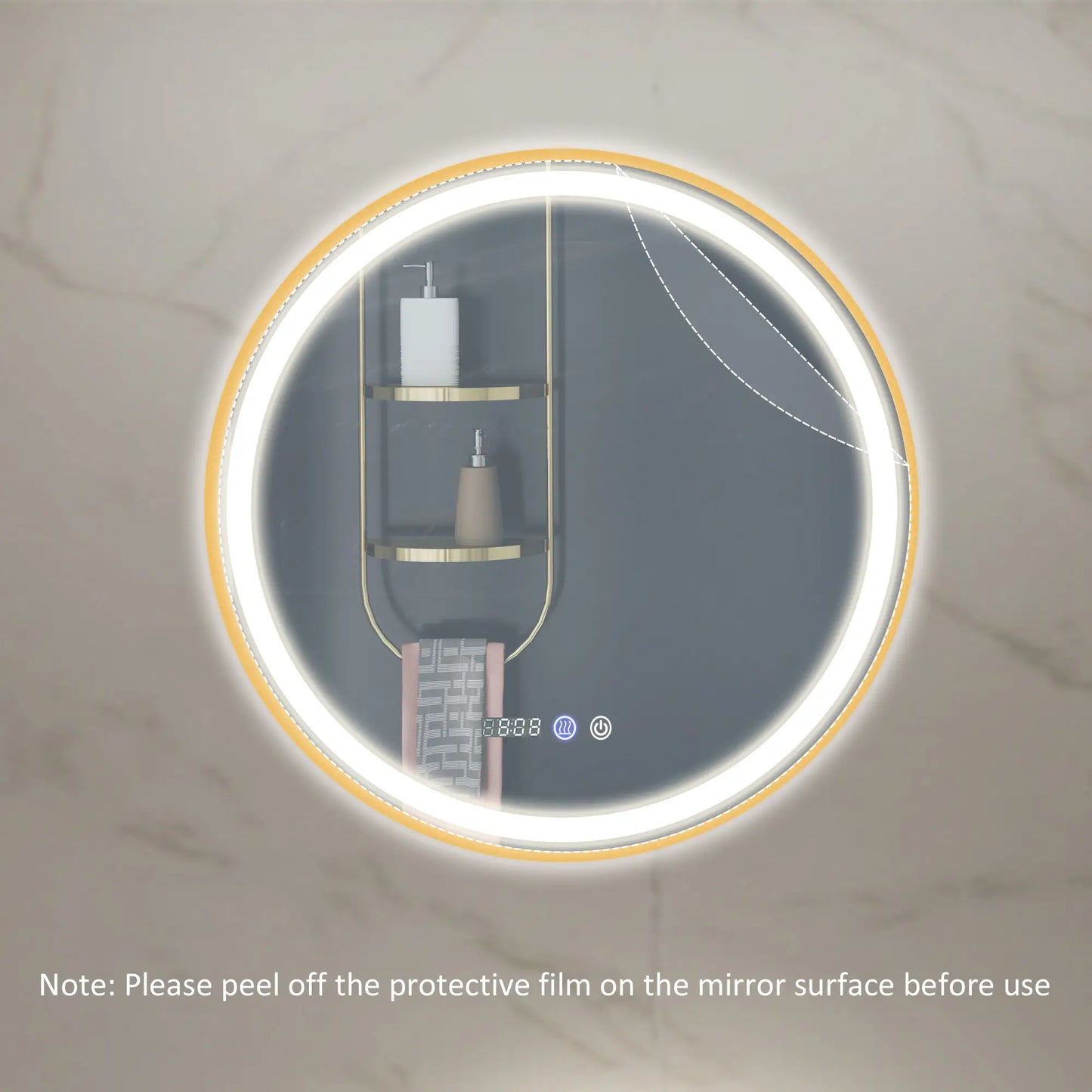 28" Round LED Bathroom Mirror, Anti-Fog, Time Temp Display, Gold Wall Mirrors at Gallery Canada