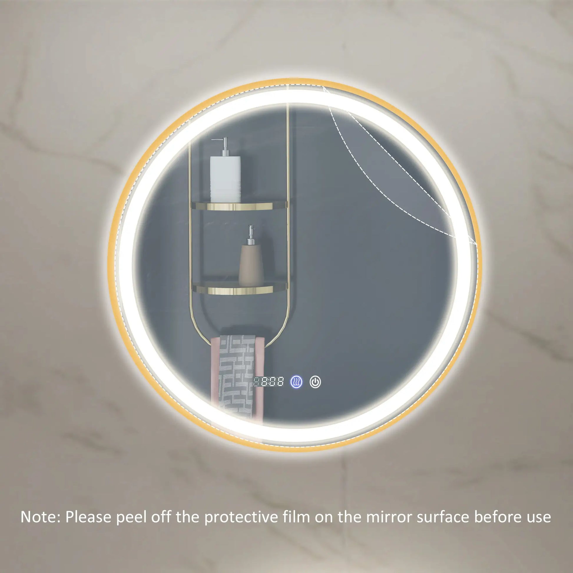 28" Round LED Bathroom Mirror, Anti-Fog, Time Temp Display, Gold Wall Mirrors at Gallery Canada