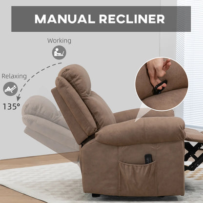 Manual Recliner Chair, Vibration Massage, Side Pockets, Microfibre, Brown Single Sofas at Gallery Canada