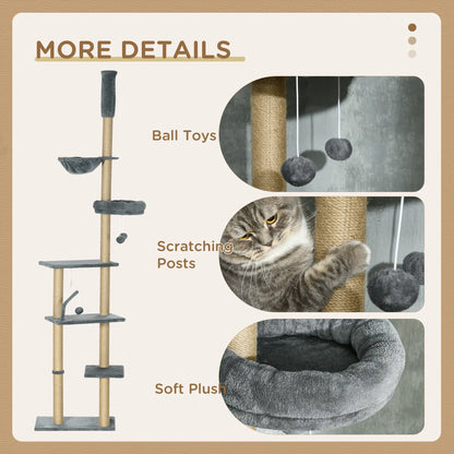 90.5" - 98.5" Cat Tree Tower, Scratching Post, Platforms, Bed, Hammock, Grey Floor to Ceiling Cat Trees at Gallery Canada