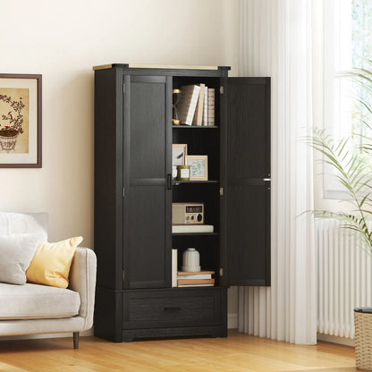 69" Tall Kitchen Pantry Cabinet, 2 Doors, Drawer, Adjustable Shelves, Black Brown Kitchen Pantry Cabinets at Gallery Canada