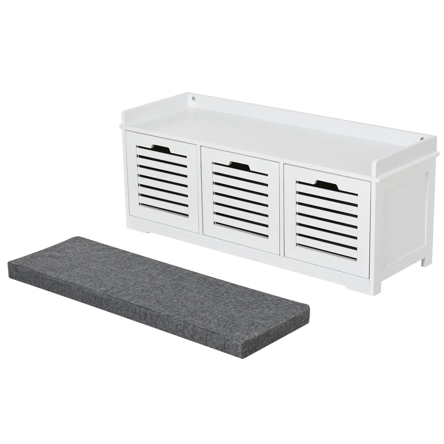Upholstered Shoe Cabinet Bench, 3 Drawer Storage, White Shoe Storage Cabinets & Racks at Gallery Canada