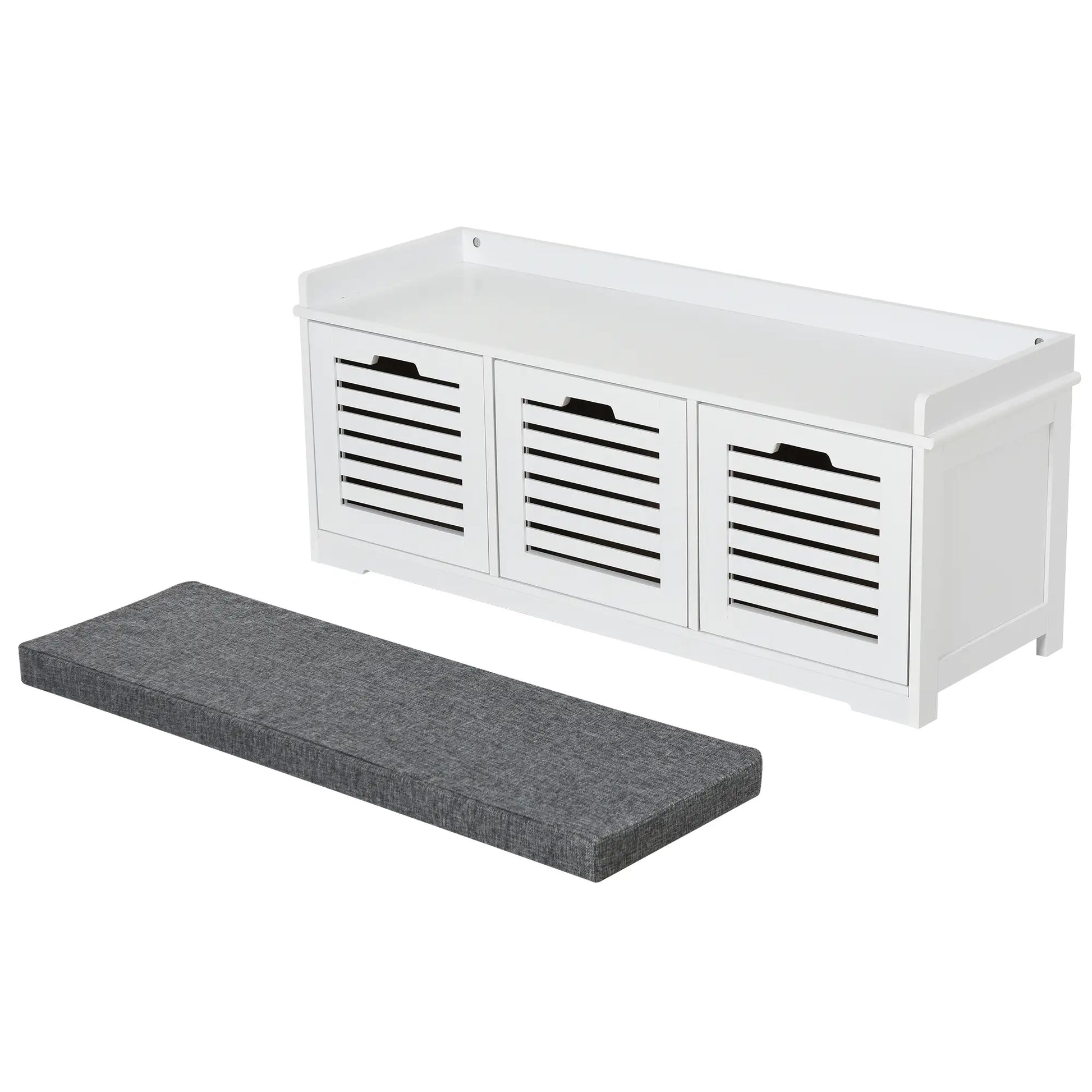 Upholstered Shoe Cabinet Bench, 3 Drawer Storage, White Shoe Storage Cabinets & Racks at Gallery Canada