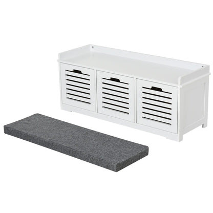 Upholstered Shoe Cabinet Bench, 3 Drawer Storage, White Shoe Storage Cabinets & Racks at Gallery Canada