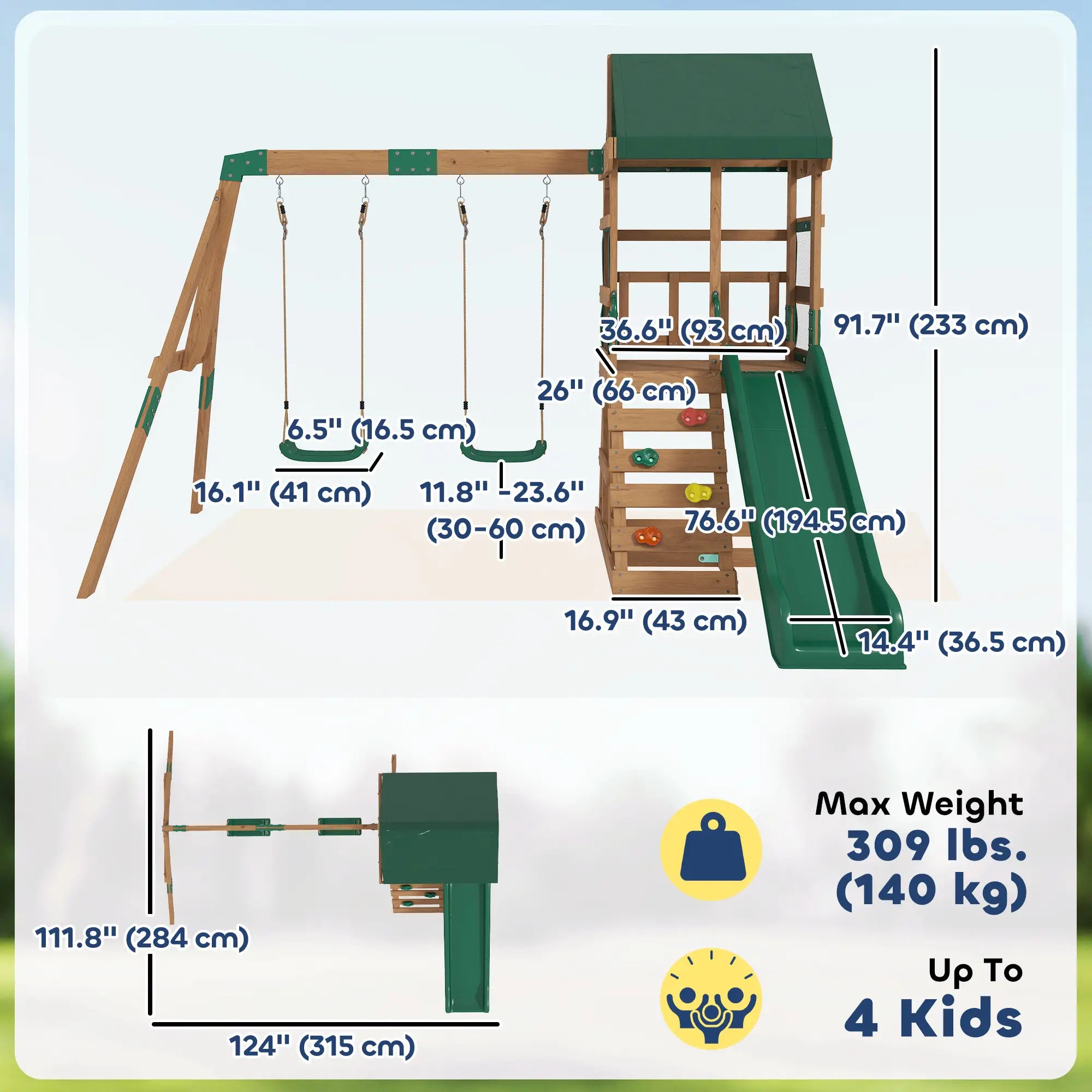 Wood Swing Set With Slide, 2 Swings, Rock Wall, Covered Deck Gym Sets & Swings at Gallery Canada